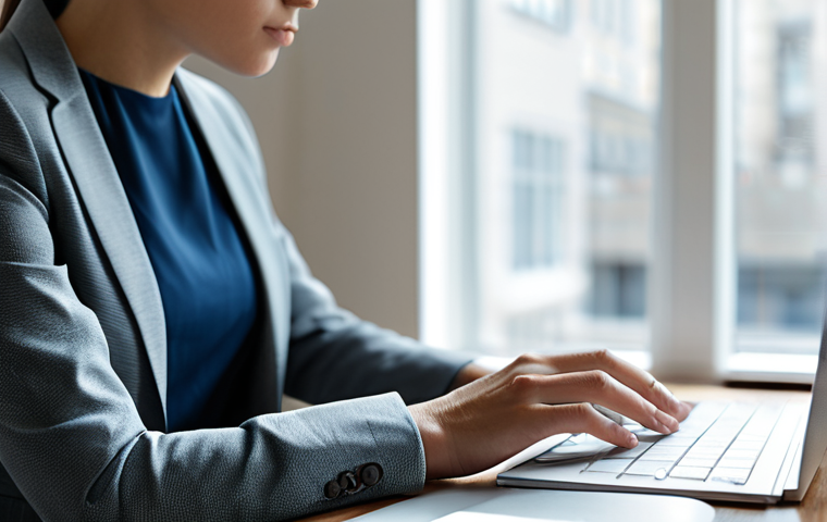 A professional person, fully clothed in a modest, modern business-casual outfit, sits at a contemporary desk. Their expression is subtly contemplative, hinting at digital fatigue. Around them, soft, abstract digital interface elements gently fade into the background, suggesting constant information flow. The desk is uncluttered, but a smartphone is visible, facedown or subtly out of focus. The background beyond the desk is a blurred, calming transition to natural light filtering through a window, suggesting a desire for balance. Professional photography, soft ambient lighting, high-resolution, safe for work, appropriate content, fully clothed, professional dress, perfect anatomy, correct proportions, natural pose, well-formed hands, proper finger count, natural body proportions.