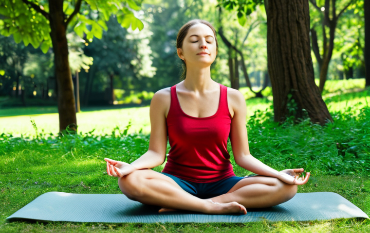 **
"A serene woman practicing mindfulness in a peaceful park, fully clothed in comfortable, modest attire. She's sitting cross-legged on a yoga mat with eyes closed, sunlight filtering through the trees. Background includes lush greenery and a calm atmosphere. Safe for work, appropriate content, perfect anatomy, natural pose, professional, well-formed hands, proper finger count, natural body proportions, family-friendly, focus on tranquility and well-being."
**