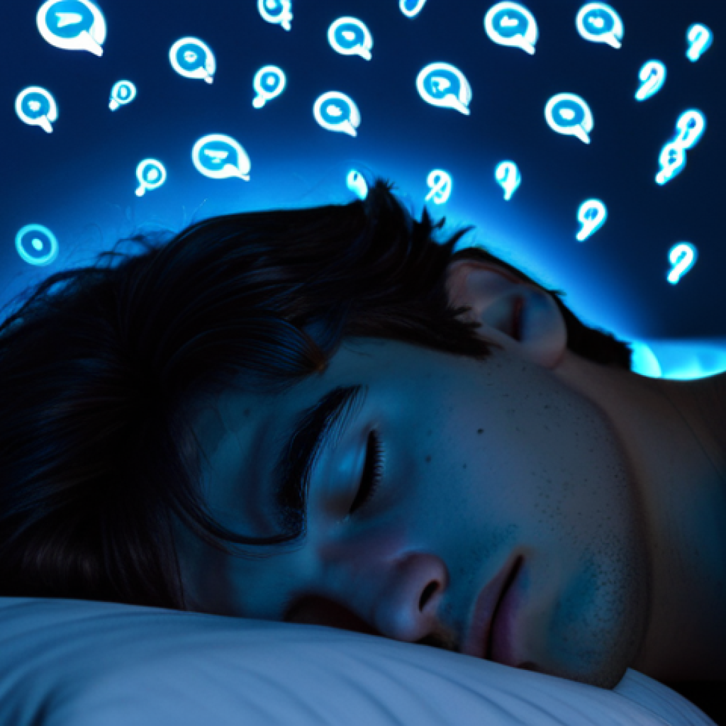 디지털 기기의 부정적 영향 줄이기 - **Prompt 1: The Invisible Impact of Hyperconnection and Sleep Disruption**
"A close-up of a pers...
