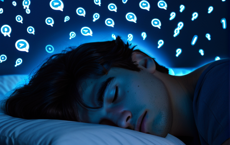 디지털 기기의 부정적 영향 줄이기 - **Prompt 1: The Invisible Impact of Hyperconnection and Sleep Disruption**
"A close-up of a pers...